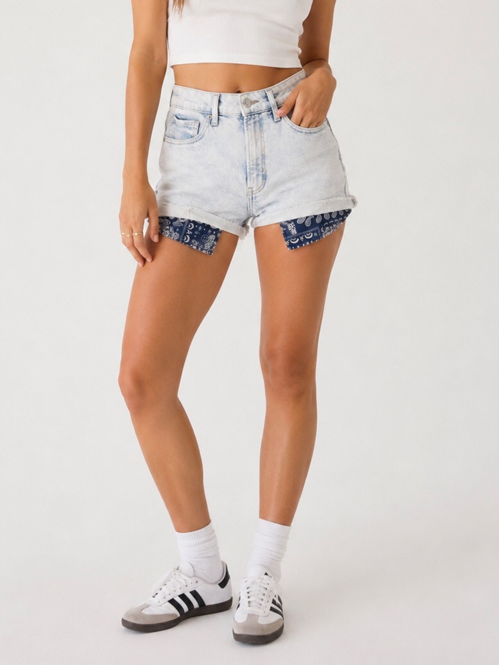 Old Navy Denim Shorts High Rise O.G. Shorts Bandana Exposed Pockets Elsa Sz 12